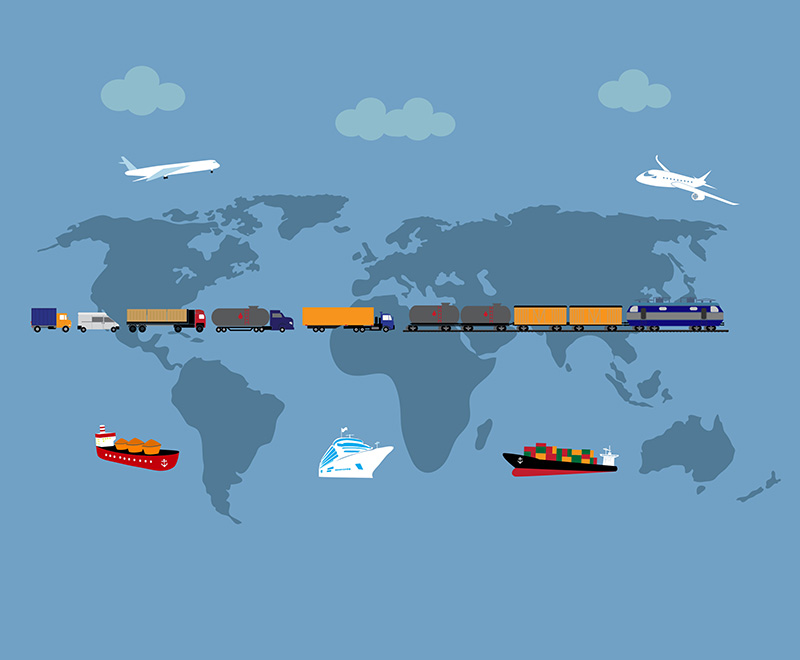 Global logistics network Concept of air cargo trucking rail