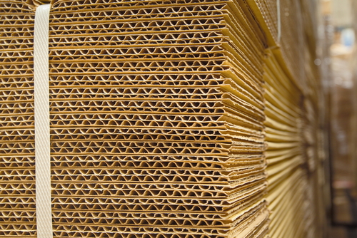 close-up of flattened and bundled Gaylord boxes