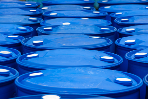 blue plastic storage barrels