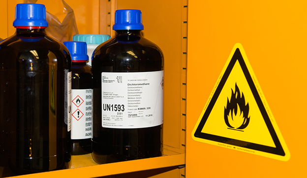 cabinet containing hazardous liquids