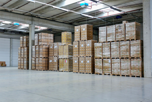 stack of cartons in warehouse