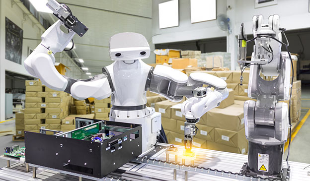 industrial robot installing computer chip