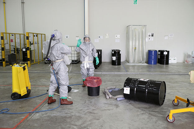 Chemical spill work in factory