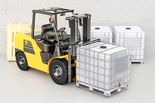 forklift carrying ibc tote