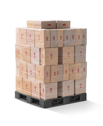 pallet full of fragile product boxes