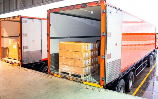 truck docked with packages