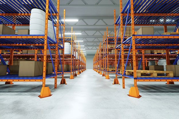 stack racks in factory aisle