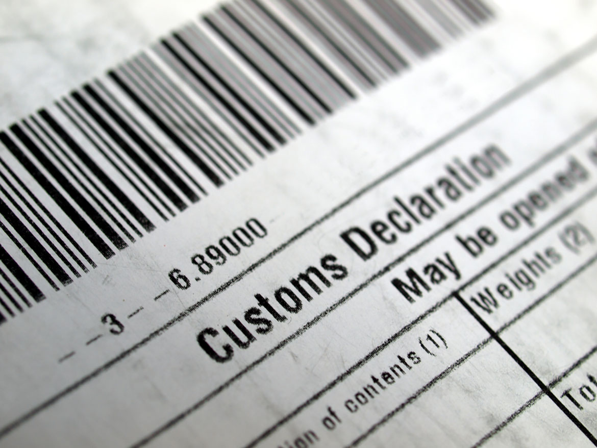  a close up of a customs declaration